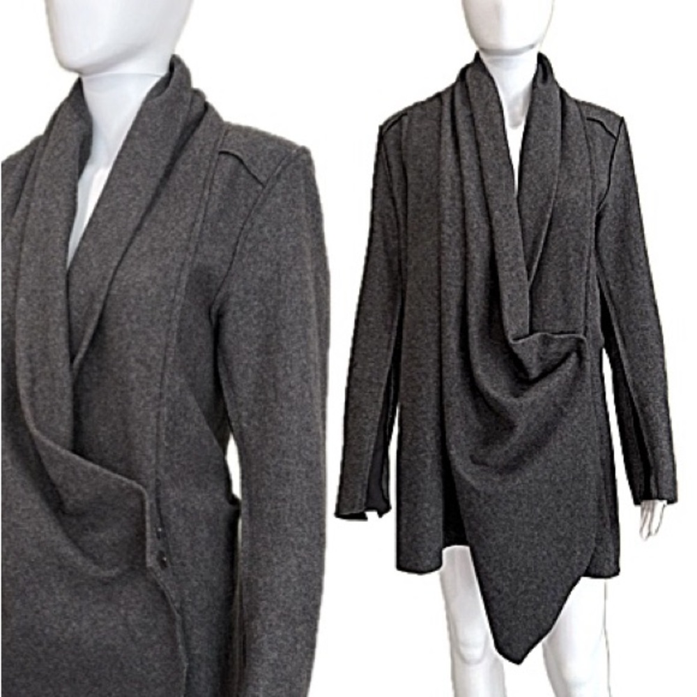 IMPROVD Wool Blend Draped Long Blazer Jacket Womens Size M Dark Charcoal Career